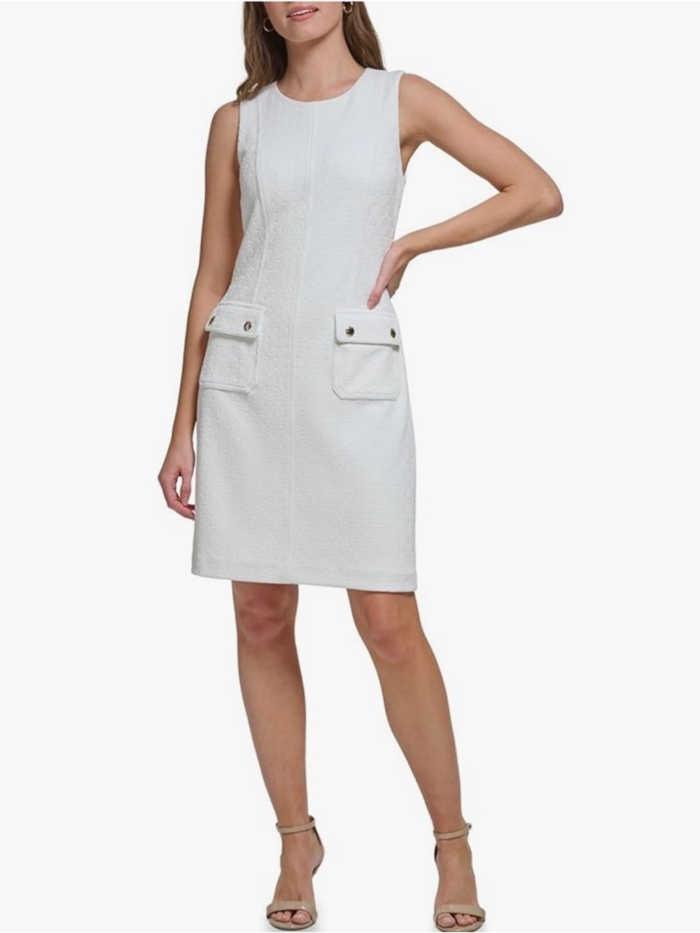 Tommy Hilfiger Elegant White Sleeveless Dress with Pocket Details NWT